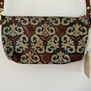 Small Leather Bag, King Kaleidoscope Turquoise Brown.